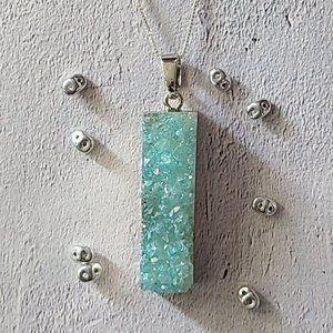 Rocky Blue Agate Quartz Rock on a Silver Chain